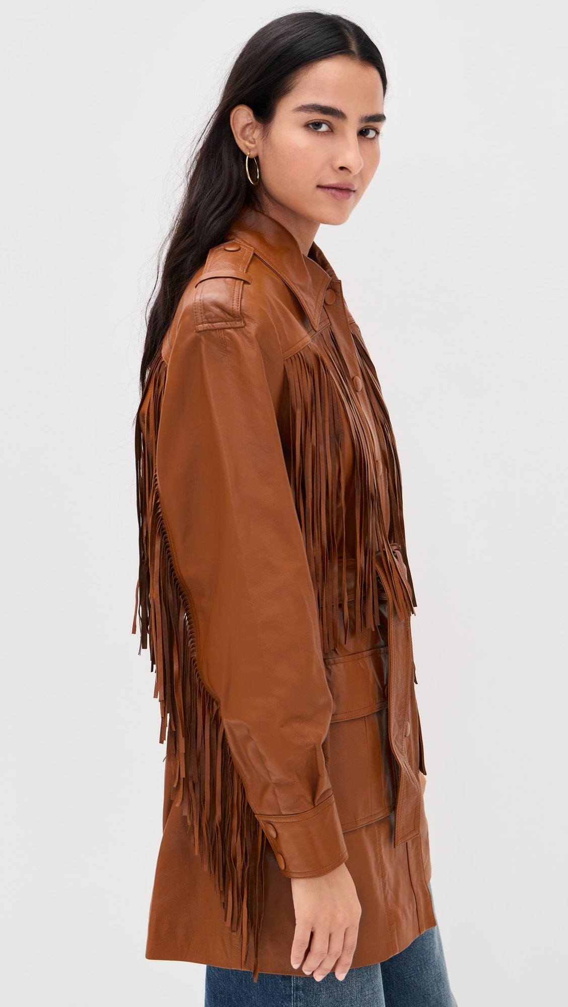 Brown Fringes Leather Coat
