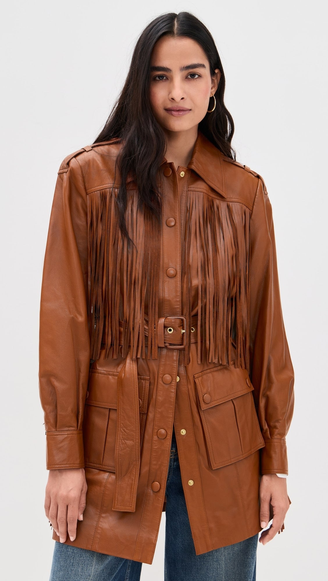 Brown Fringes Leather Coat