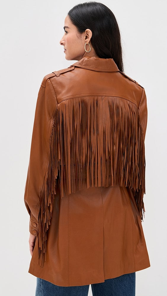 Brown Fringes Leather Coat