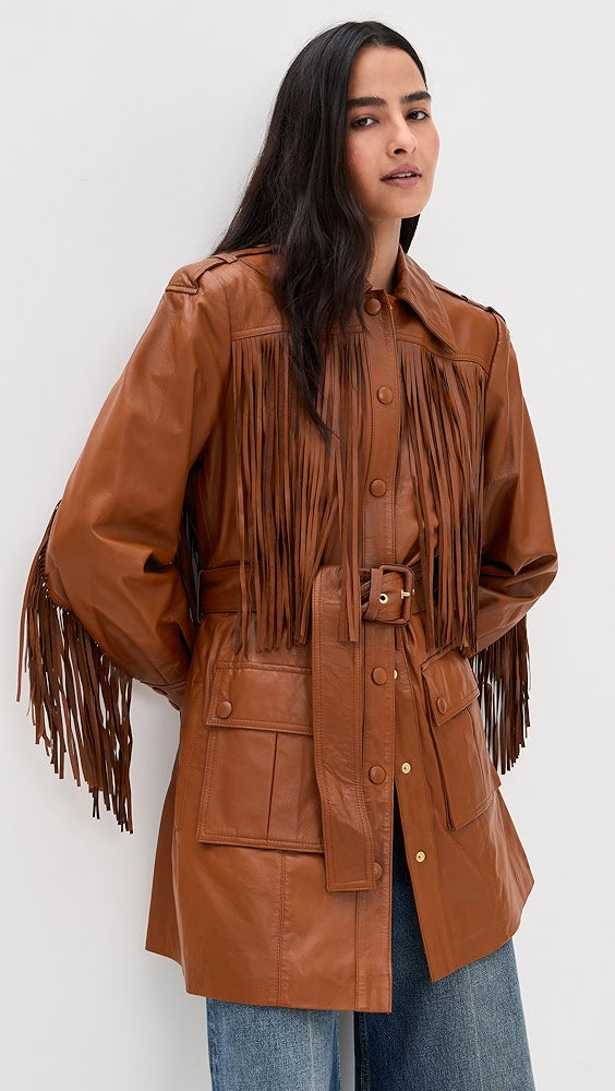 Brown Fringes Leather Coat