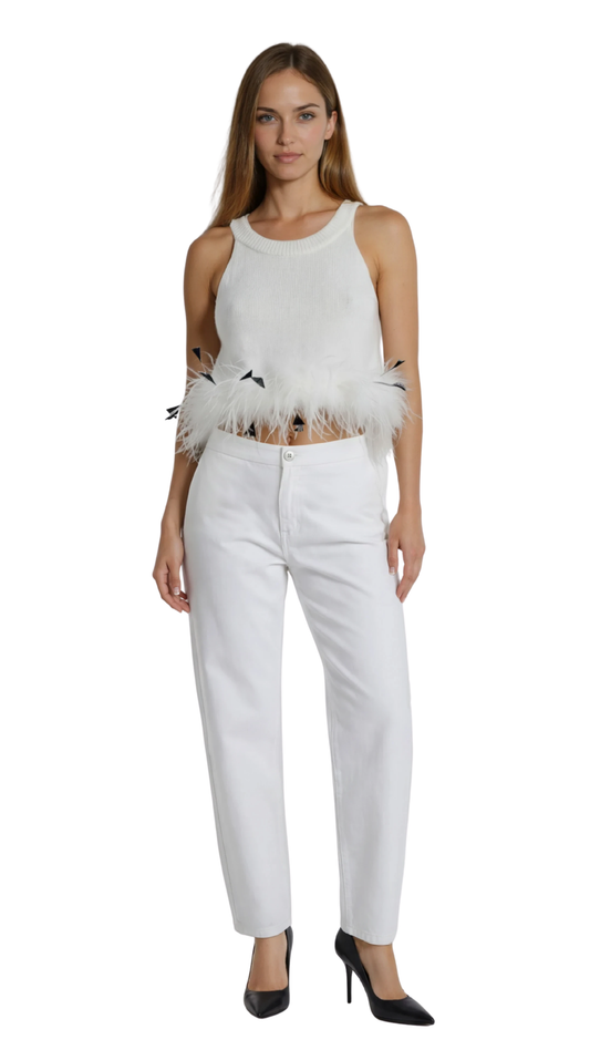 Ivory Feather Knit Tank